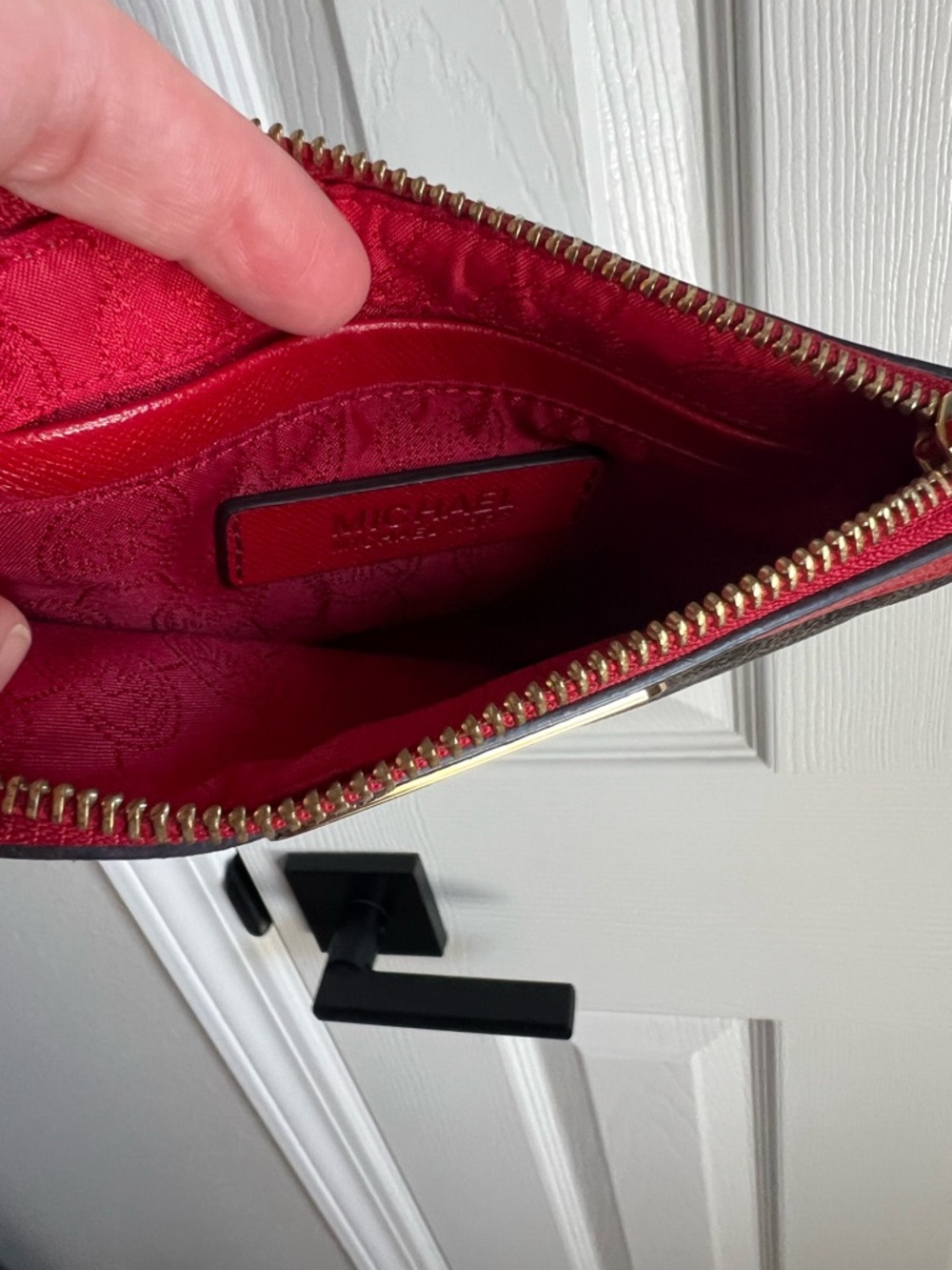 Michael Kors Brown MK Logo Wristlet with Red Trim - Picture 2 of 2